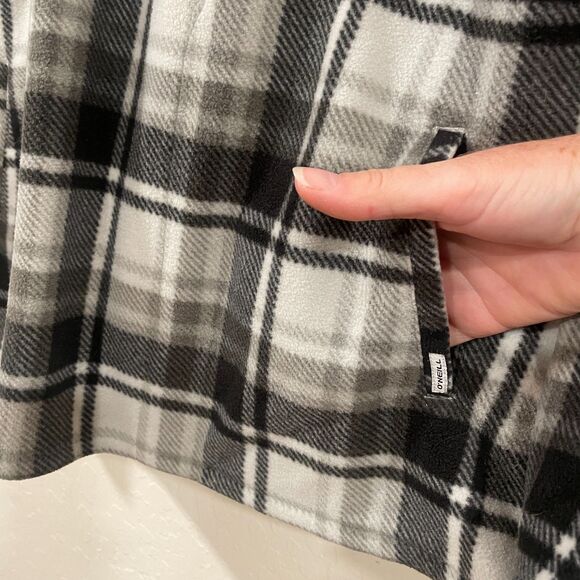 ~ O'Neill XL Fleece Jacket Black Gray Plaid Hoodie Pockets Half Zip Unisex - Picture 5 of 12